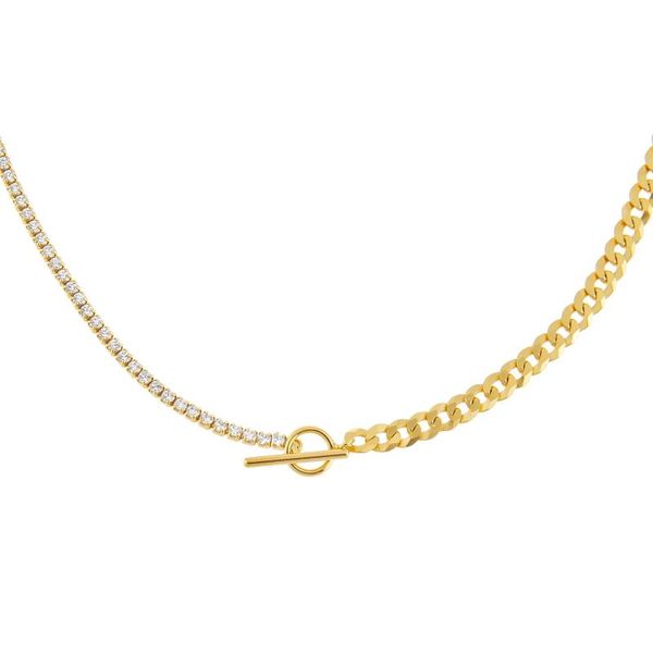 

chokers half tennis chain cuban gold color collar choker geometric toggle clasp european women rock punk necklace, Golden;silver