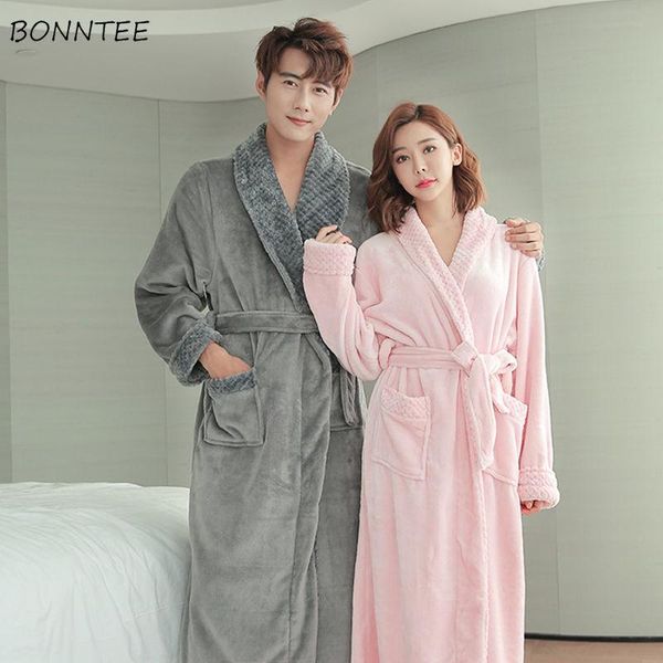 

robes women loose comfortable solid mid-calf winter home simple stylish korean version leisure couple nightclothes warm women's sleep, Black;red