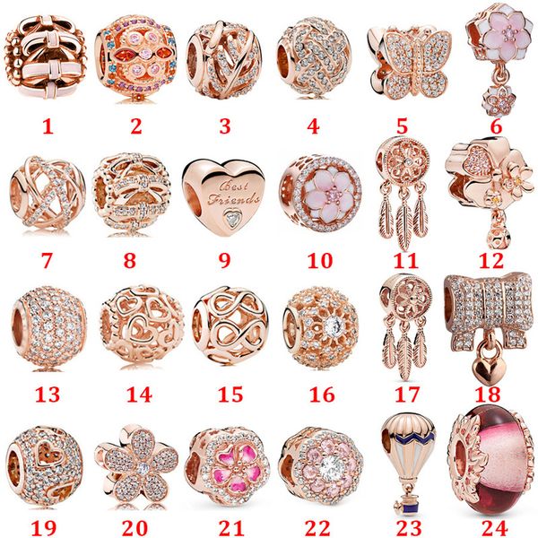 Gioielli firmati Bracciale in argento 925 Charm Bead fit Pandora Love Rose Gold Balloon Hollow Galaxy String Slide Bracciali Perline Charms stile europeo Perline Murano