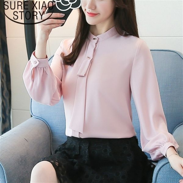 

mujer de moda spring stand collar office chiffon blouse shirt long sleeve women shirts blusas 1958 50 210415, White