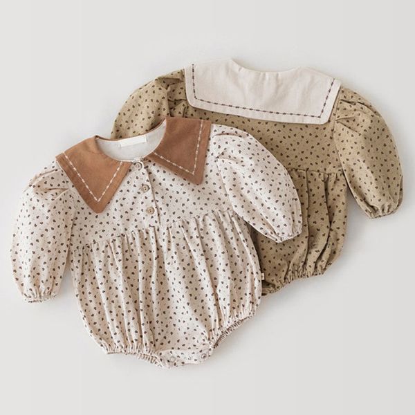 

baby girl printing rompers turn-down collar long sleeves corduroy spring autumn born clothes 210429, Blue