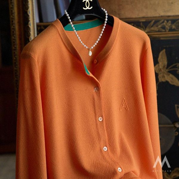 

women's jackets ewsfv 2021 autumn women green edge embroidered knitted cardigan french style o-neck full sleeve easy matching coat, Black;brown