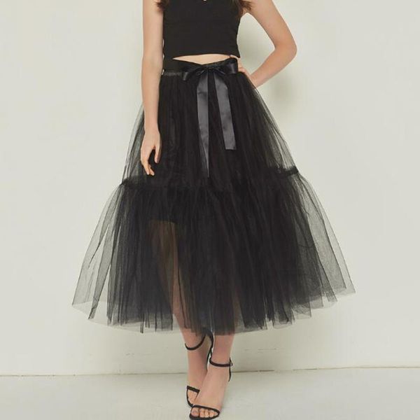 Gonne Estate Tulle Gonna a pieghe Impero Elastico in vita Dinner Party Saias Maxi Long Women 2021 Mesh Tutu Faldas