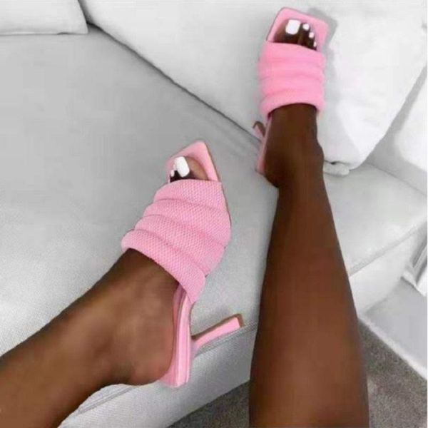 

summer slippers women high heels sandals fashion stiletto square open toe ladies shoes outdoor platform slides, Black