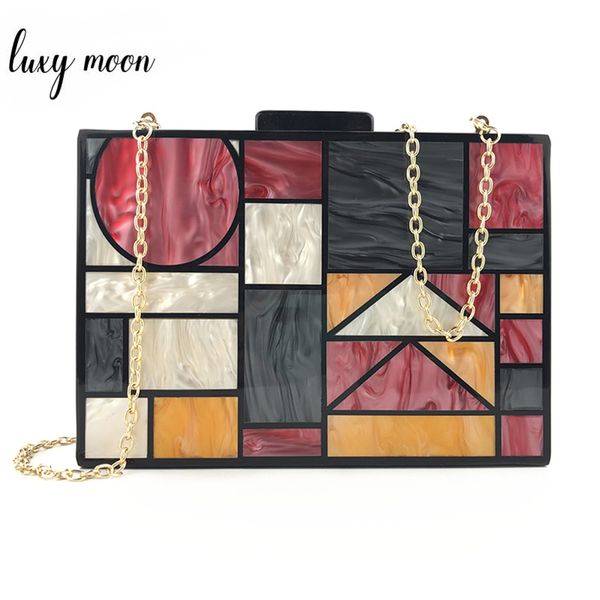 

acrylic clutch bag for women evening bags geometric patchwork women handbags party wedding purse vintage shoulder bag zd1396