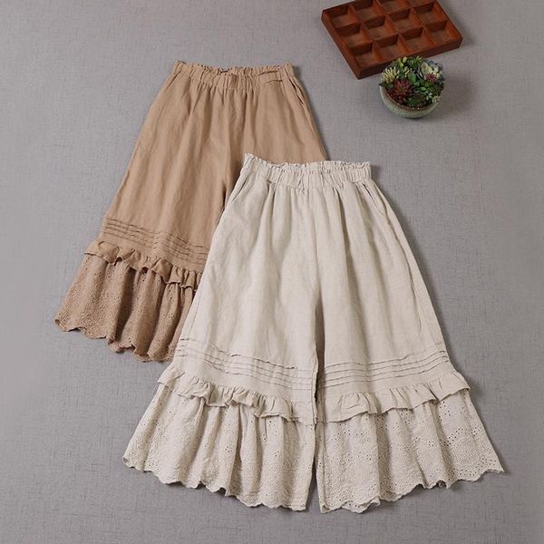 

women's pants & capris japanese cotton lace wide-legged summer leisure, Black;white
