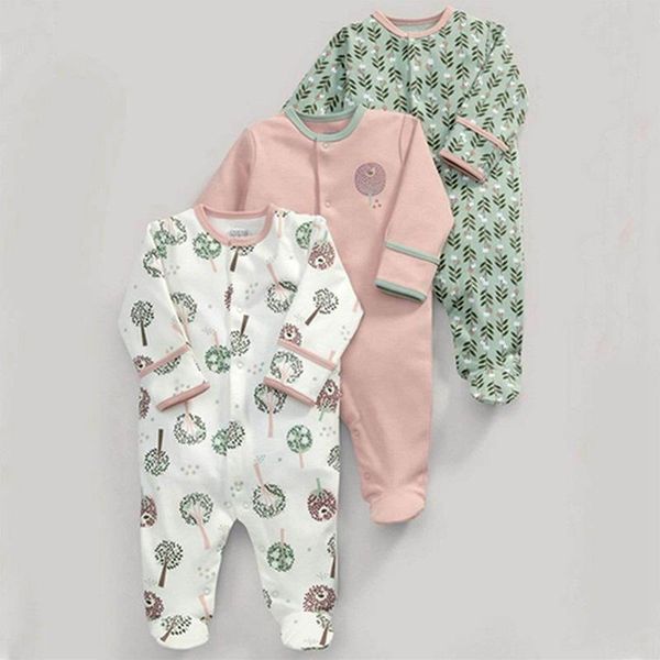

footies spring and autumn models big tree grass cotton long-sleeved baby haber romper 3 sets 50cm(white & pink green), Blue