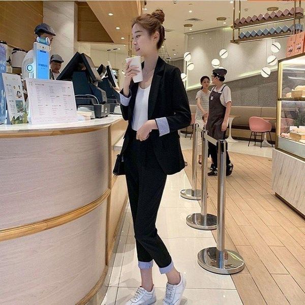 

spring and autumn elegant ladies long sleeves small suit jacket female ankle-length pants leisure business two - p women's piece, White