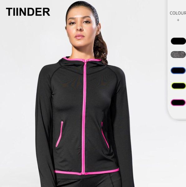 

running jackets women zip up sports jacket quick dry elastic hoodies yoga workout slim fit hoody shirts with thumb hole fitness gym sportswe, Black;red