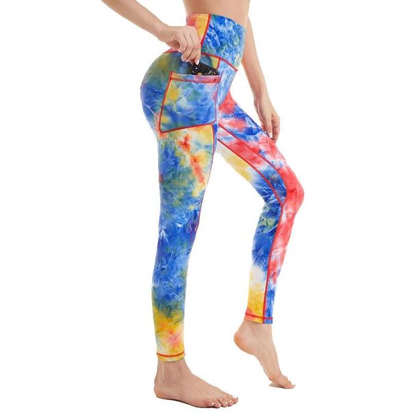 

yoga outfit tie-dye pants ladies pocket leggings high waist leggins summer running solid color gym clothing gymwear women 2021