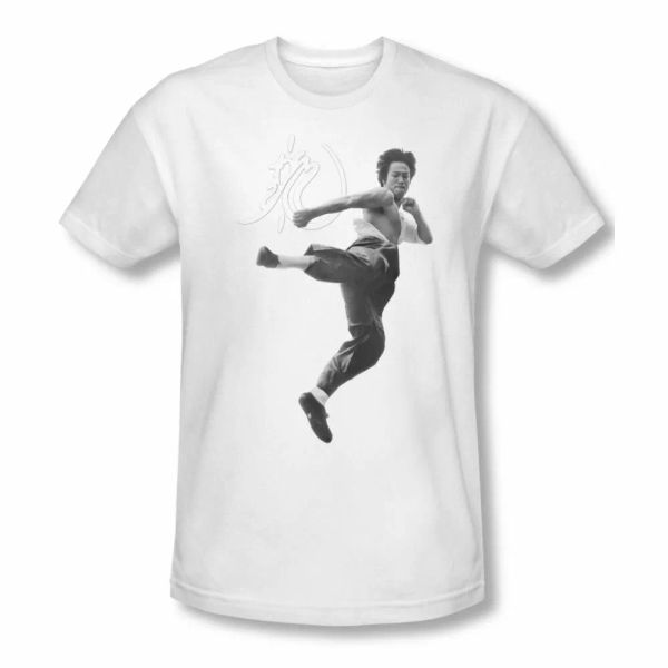 

bruce lee flying kick slim fit short sleeve t-shirt sizes- s-2x new, White;black