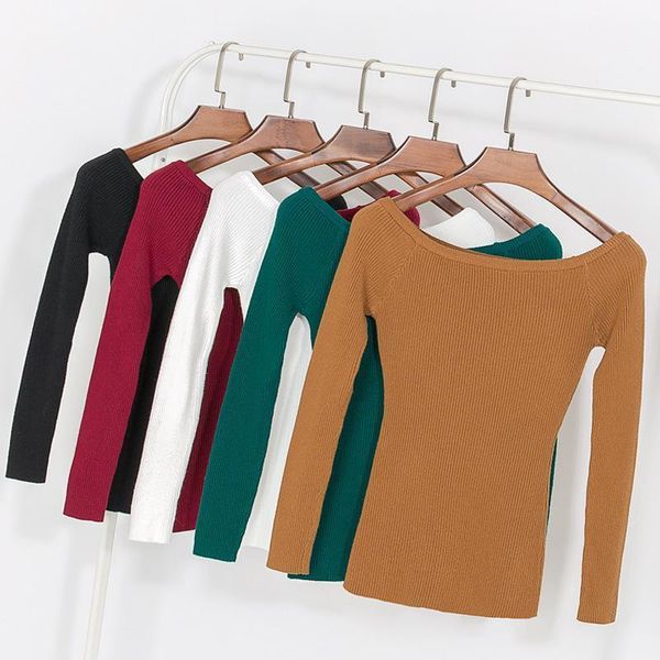 

autumn and winter korean version of the women's pullover collar long-sleeved off-the-shoulder blouse bottoming sweater sweaters, White;black