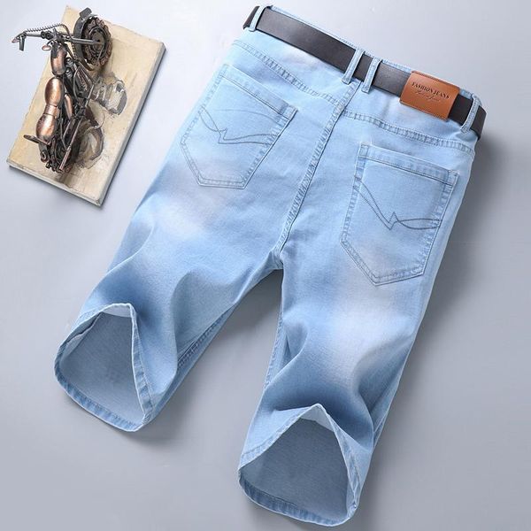 

summer men's light blue slim stretch denim shorts 2021 classic style fashion short jeans male brand, White;black