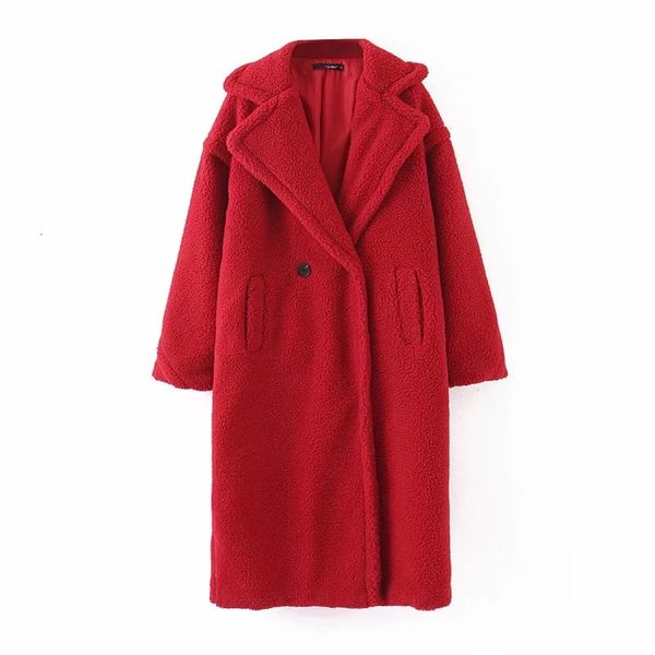 

women's wool & blends autumn and winter european american style long thick lapels lamb warm coat 2p65, Black
