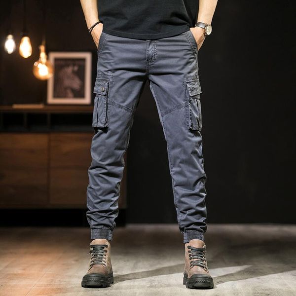 

men's pants 2021 fashion men cargo mens multi-pockets solid color casual joggers male harajuku loose cotton trousers 29-38, Black
