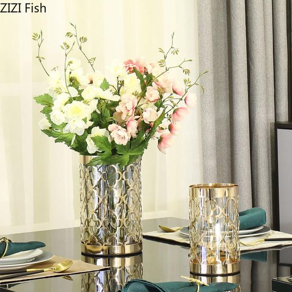 

vases european luxury metal glass vase art flower arrangement simulation living room decoration home