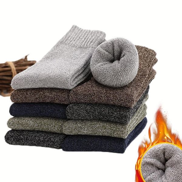 

men's socks 5 pairs thicken wool cotton towel keep warm winter male thick thermal snow calcetines meias grossas gift, Black