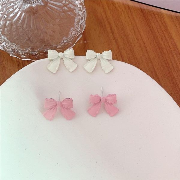 

stud earring women bowknot earrings woman geometric ladies fashion jewelry lady korean trendy zinc alloy pink white kolczyki, Golden;silver