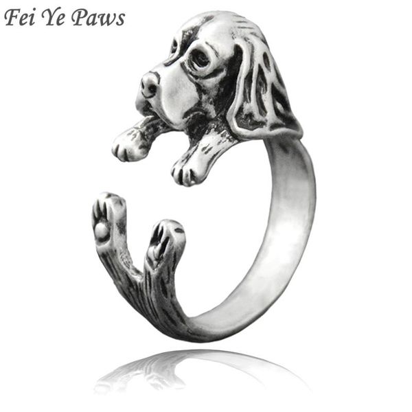 

cluster rings fei ye paws boho basset hound & bloodhound animal for women anel dog love couple pet ring men girls jewelry box party gift, Golden;silver