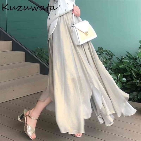 

kuzuwata spring high waist women skirts chic irregular glossy design jupe fashion office lady elegant temperament skirt 210331, Black