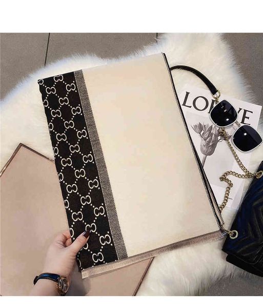 

design korean autumn and new contrast scarf women's imitation cashmere versatile warm shawl dual-purpose long bib thick 2dh9, Blue;gray