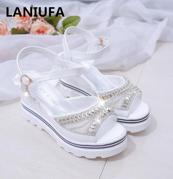 

fashion wedge female sandals women fish mouth buckle flat bottom platform thick high heels shoes #888, Black