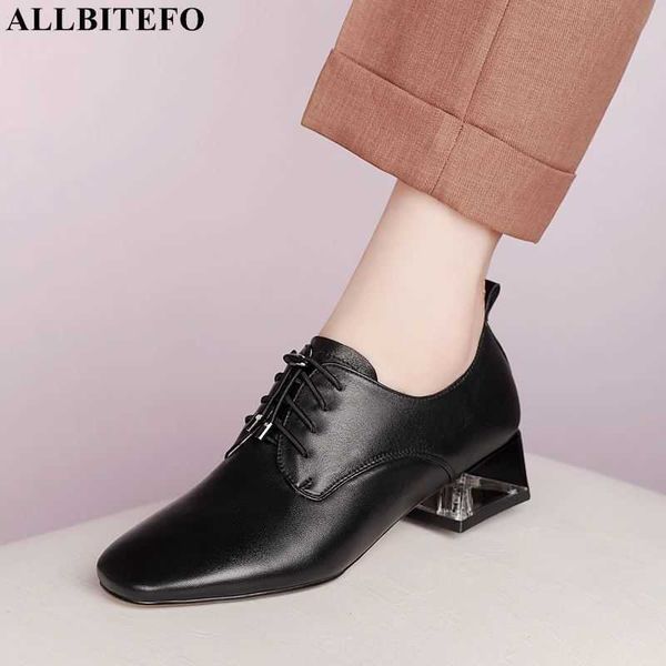 

allbitefo size 34-41 comfortable soft genuine leather women high heel shoes fashion leisure high heels walking basic shoes pumps 210611, Black