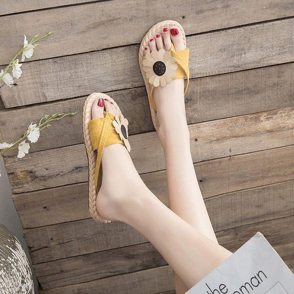 

slipper 2021 summer flowers sandals and slippers female outer wear wild soft girls, Black;grey