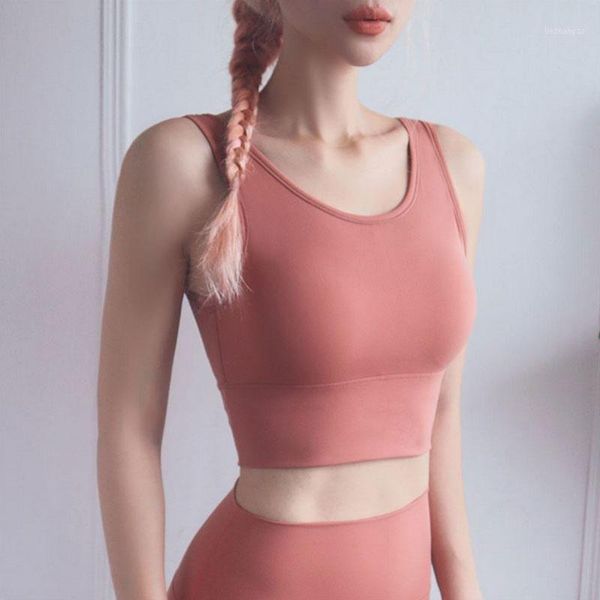 

yoga outfit sports vest women deep u-back push-up bra gym workout running crop tank halter solid color fitness