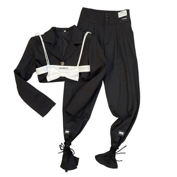 

women's two piece pants 2pcs set korean style plus size winter black women coat + solid vintage sets elegant, White