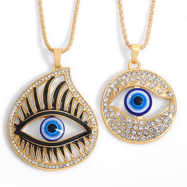 

pendant necklaces 5pcs/lot wholesale large eye necklace in bulk european and american hip-hop personality alloy water drill jewelry, Silver