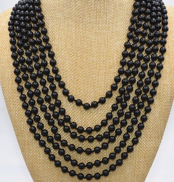 

pretty 6rows natural 6mm black beads necklace jewelry 18-23 " chains, Silver