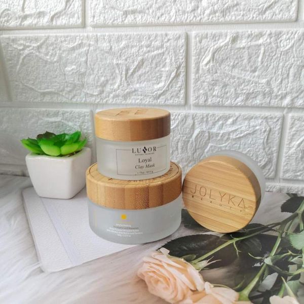 

storage bottles & jars eco friendly custom logo 5g 15g 30g 50g 100g empty white mafrosted wooden bamboo lid cap glass face cream jar