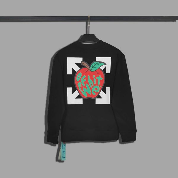 

off style white red apple hd print crew neck sweater, Black