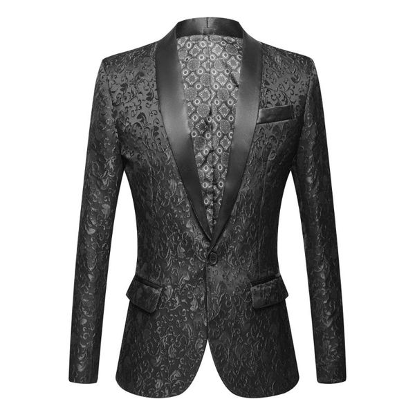 

men's suits & blazers black royal burgundy floral jacquard tuxedos shawl lapel men wedding groom prom slim fit tuxedo party dinner, White;black