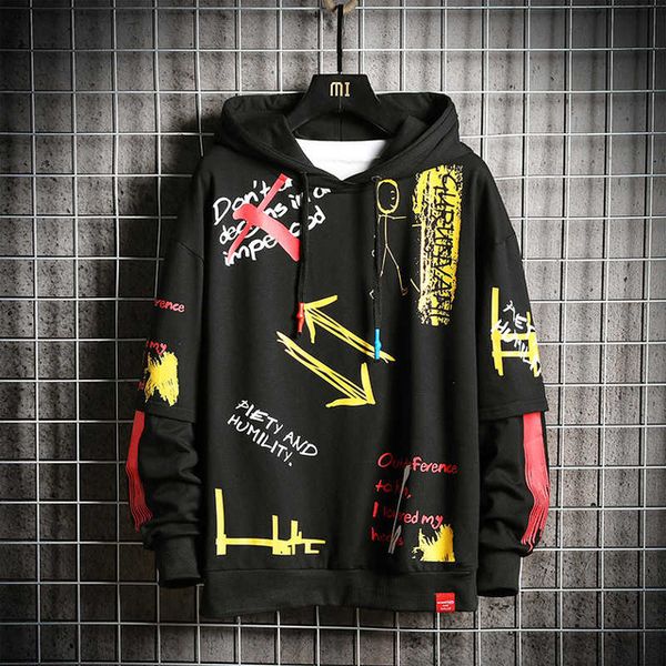 

men's hoodies & sweatshirts male 2021 fashion hip hop harajuku japanese streetwear large sweaters with black hoodie