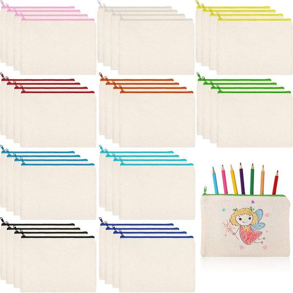 

multifuncional canvas zipper pencil bag blank diy craft kawai cosmetic pen file case makeup pouches travel toiletry storage bags