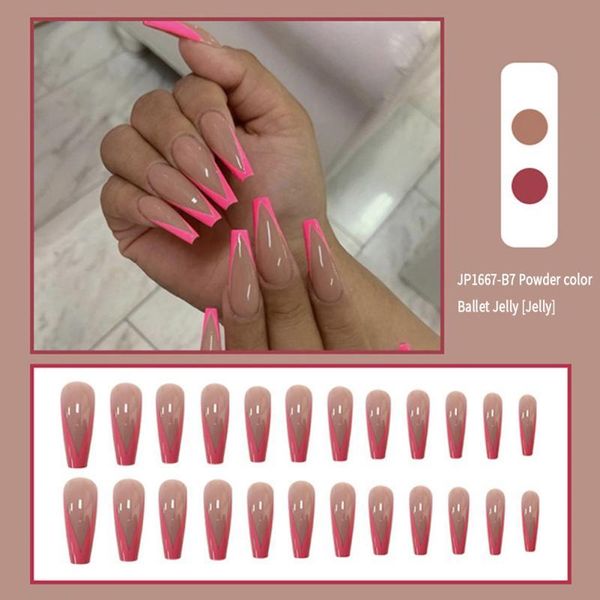 

false nails french nail tips extra-long powder pink ballerina patch removable wearable art manicure diy tools, Red;gold