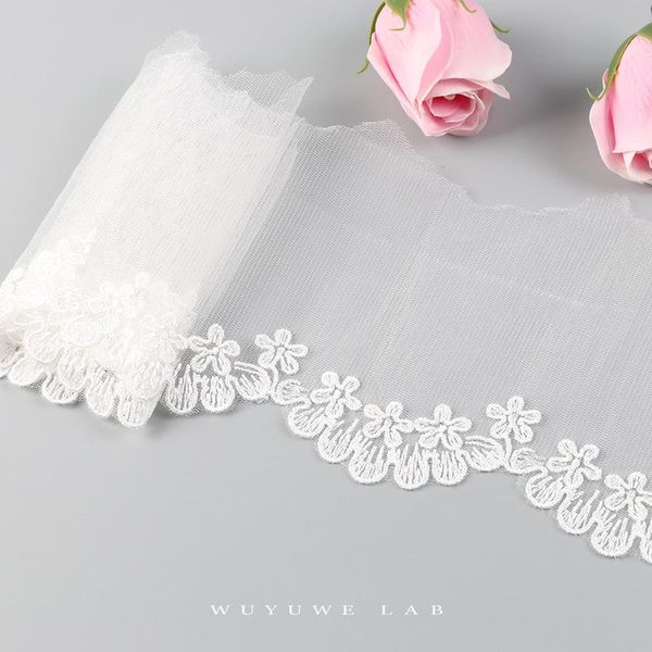 

ribbon lace fabric embroidered mesh white handmade trimmings for veil skirt sewing material accessories 10cm width, Pink;blue