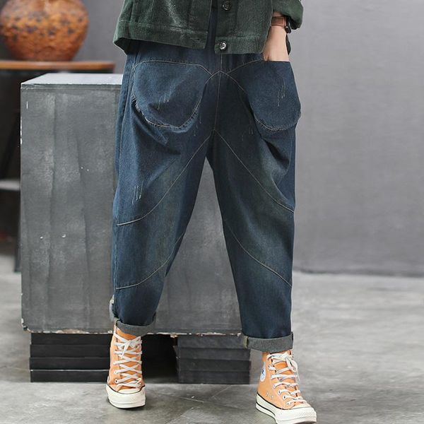 

women's pants & capris johnature autumn full length elastic mid waist women harem jeans 2021 loose casual all-match long, Black;white