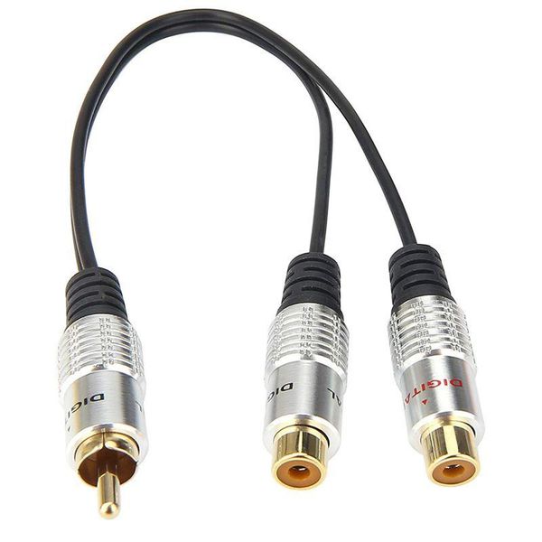 

audio cables & connectors metal rca female to dual 2-rca male gold plated adapter, stereo splitter y o cable(rca f-2 m) (1 2 female)