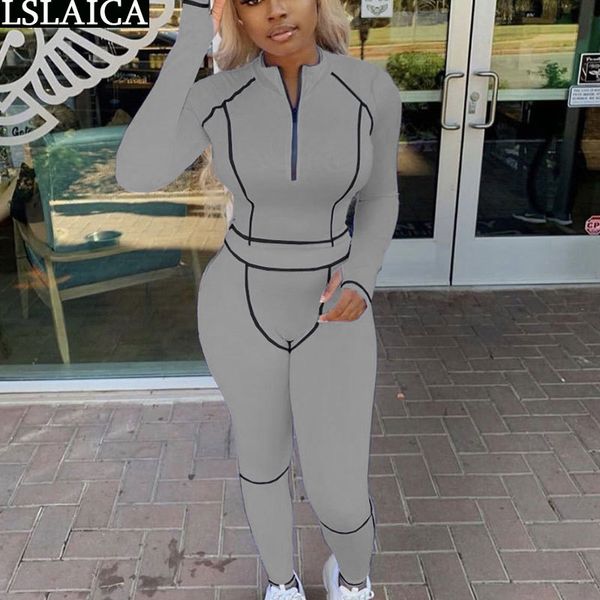 

two piece outfits for women long sleeve zipper crop pants female 2 peice sets casual skinny sportswear conjuntos de mujer 210520, White