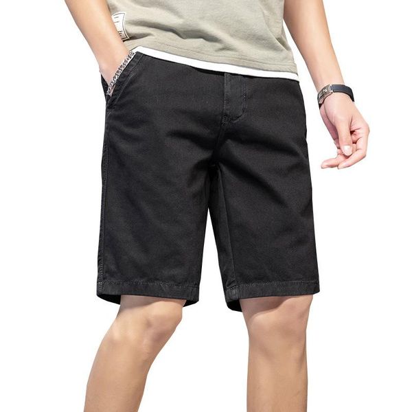 

men's shorts summer denim back pockets embroidered overalls casual pants straight-moving five-point, White;black