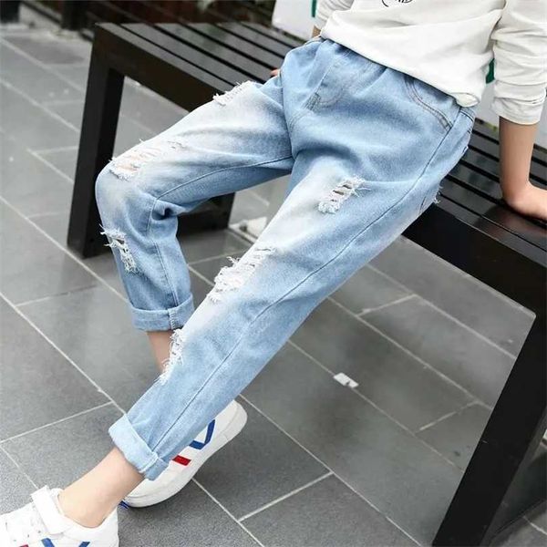 

kids girls jeans spring autumn fashion cotton casual children pants teenagers trousers denim clothes for 6 8 10 12 14 year 211102, Blue