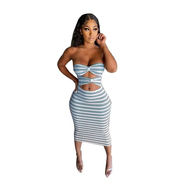 

colorful printed striped summer dresses for women clothing fashion hollow out bodycon evening party midi sundress 210525, Black;gray