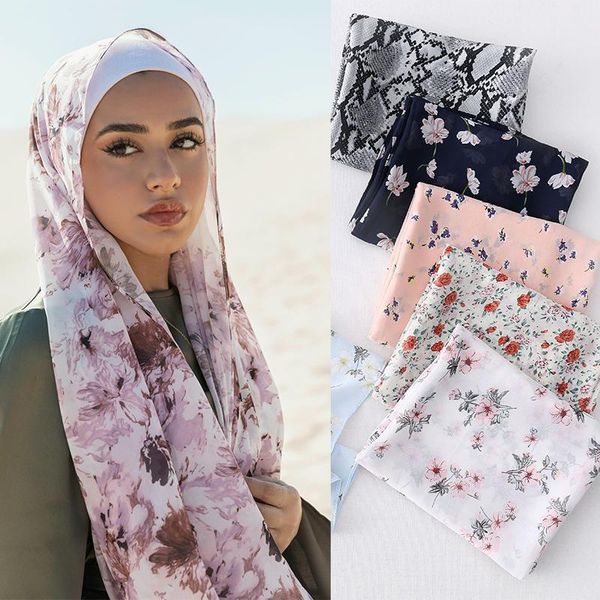 

floral printed chiffon hijab scarf women long scarfs shawl muslim hijabs african headacarf wraps turban islamic scarves foulard, Blue;gray