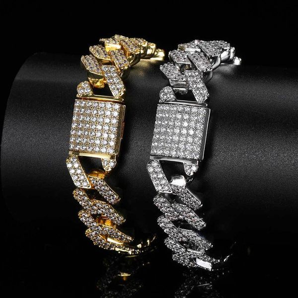 

factory wholesale foreign jewelry new hip hop 15mm diamond cuba chain copper micro inlaid zircon men's bracelet popular fashion xmas gi