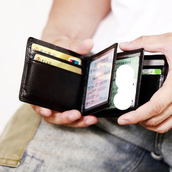

card holders original handmade document bag men's multi-card holder driver's license leather case thin, Brown;gray