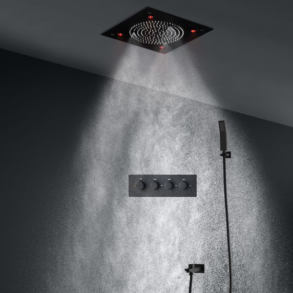 Set doccia a soffitto a LED di nuovo design Set doccia in acciaio inossidabile 304 di alta qualità Soffione doccia Rian Rubinetto miscelatore termostatico nero