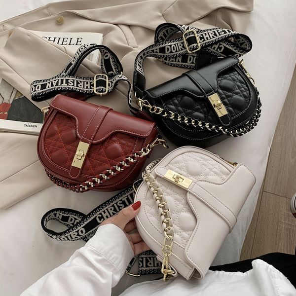 

factory direct sale 75% off saddle women's 2021 autumn winter new chain wide shoulder belt single shoulder messenger solid color leisur